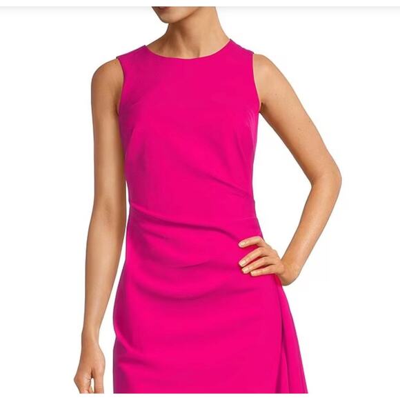 Eliza J Sleeveless Asymmetrical Hem Side Ruffle Sheath Dress | Plus 22W Pink - Picture 4 of 8